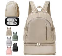 LUKIUP Mochila Gimnasio Hombre Mujer, Mochila de Gimnasio para Mujer Hombre con Compartimento para Zapatos, Impermeable, para Fitness, Yoga, Natación y Viajes(Caqui)