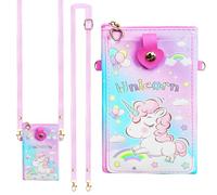 LUKIUP Monedero para niños, Mini Monedero, Bolso de Pecho para niñas, Triple Pliegue,Fácil de Pegar, cordón, Compartimento para Billetes y Monedero, Ventana de visualización, Unicornio Rosa con