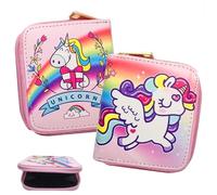 LUKIUP Monedero para niños, Mini Monedero, Bolso de Pecho para niñas, Triple Pliegue, Fácil de Pegar, Cuerda, Compartimento para Billetes y Monedas, Ventana de Visualización, Rosa Unicornio