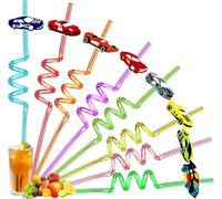 LUKIUP Pajitas Reutilizables Niños, 8 Piezas Carreras Pajitas, Rizadas de Fiesta Para ArtíCulos Fiesta Cumpleaños Infantiles Niños Decoraciones De La Mesa