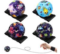 LUKIUP Pelotas munequera con Cuerda Elástica, 4 Piezas Colorido Moon Ball de 7CM, Bouncing SpaceBall Pelota de Goma de Rebote Pelota de Entrenamiento Deportivo, Juguete para Lanzar, Antiestrés
