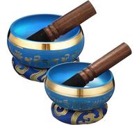 Lukmaa 2 cuencos tibetanos con 2 bolsas con cordón, kit completo de cuenco de meditación con cojín y mazo de latón afinado, campana tibetana para yoga, relajación, curación de sonido (3.5 pulgadas, 4