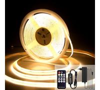 luktix Tira LED COB 10M, 3000K Tira LED blanca cálida, 24V Tira de luces LED Regulables, CRI92, 8 mm de Ancho, con Control Remoto y Fuente de Alimentación para Decoración Hogar, Cocina, Espejo