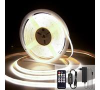 luktix Tira LED COB 10M, 4000K Tira LED blanca cálida, 24V Tira de luces LED Regulables, CRI92, 8 mm de Ancho, con Control Remoto y Fuente de Alimentación para Decoración Hogar, Cocina, Espejo