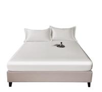 LUKYWANG Sabanas De Saten Colcha de Cama Transpirable de Seda Helada, Colcha Suave y Juego de Colcha, Funda de Almohada de Seda y sábana de satén Sabanas Seda(White,180x200x25cm)