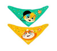 LULABI 44 GATTI BOY Set de 2 baberos para bebé, 100% hechos de algodón suave con estampado, 44 gatos, paquete de baberos, de botones, hipoalergénicos, reutilizables, unisex, 21 x 17 cm
