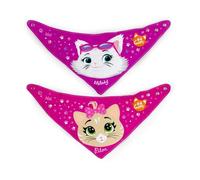 LULABI 44 GATTI GIRL Set de 2 baberos para bebé, 100% hechos de algodón suave con estampado, 44 gatos, paquete de baberos, de botones, hipoalergénicos, reutilizables, unisex, 21 x 17 cm, Multicolor
