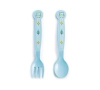 Lulabi Búho - Juego de 2 cubiertos, plástico rígido, 6 meses, color azul