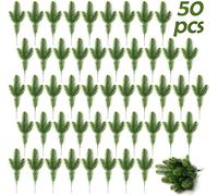 lulalula 50 ramas artificiales de pino de plástico para decoración de fiesta de Navidad, follaje de flores falsas para manualidades