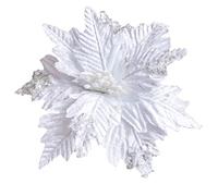 lulalula 6 piezas grandes de purpurina para árbol de Navidad, adorno de árbol de Navidad blanco de Poinsettia Ramo de Poinsettia Blanca, Púas de Poinsettia de Navidad para manualidades DIY para boda