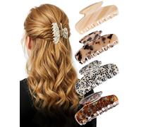 lulir Pinzas Pelo Mujer 4 Piezas, Pinzas Pelo Grande 8cm, Hair Clips Antideslizante para Cabello Grueso, Pinza Pelos Fuerte Sujeción, Retro Estilo Carey para Uso Diario/Oficina/Moda/Fiestas