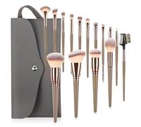 LuLiyLdJ Brochas de maquillaje, set profesional de 15 brochas con kit de brochas para ojos color oro champán, regalo para niñas y mujeres, cumpleaños, San Valentín