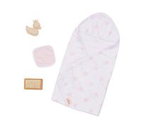 LullaBaby - Accesorios para muñecas de 36 cm - Toalla de baño con capucha y estampado de estrellas rosa - Juguete de baño y patito rosa - Juego imaginativo - Juguete para niños a partir de 2 años