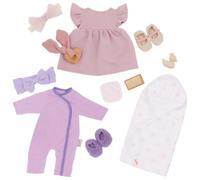 LullaBaby - Conjunto de ropa para muñecas - Set de moda de 13 piezas - Ropa para muñecas - Pijama, vestido y accesorios de baño - Juego imaginativo - Juguete para niños a partir de 2 años