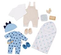 LullaBaby Moda 13 Piezas Pijama, Jumper y Accesorios de Baño-Juego Imaginativo-Set de Ropa para Muñecas, Estrellas, Multicolor, 35,56 cm (Maison Battat Inc. LBY7671Z)