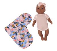 Lullababy - Mueca realista de 14 pulgadas - Floral Swaddle & Pink Bow Dadem - Hazel Eyes & Warm Skintone - Play Feat 2+ - Baby Doll & Floral Swaddle