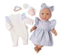 LullaBaby - Muñeca Realista de 36m - Ojos Azules y Cuerpo Suave y abrazable - Vestido Floral Azul y Conjunto de Pijama - Jugar a Simular - Juguete para niños a Partir de 2 años