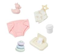 LullaBaby - Set de juego y cuidado de muñeca bebé - Set cambiador para muñecas de 9 piezas - Pañales, toallitas y anillos apilables - Juguete para niños a partir de 2 años