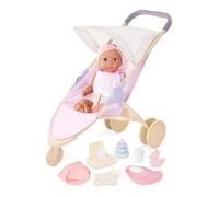 LullaBaby - Set de muñeca bebé con cochecito para trotar - Muñeca realista de 36m - Paquete de pañales y accesorios - Ojos marrones y cuerpo suave - Juguete de juguete - Niños de 2 años en adelante