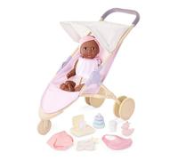 LullaBaby - Set de muñeca bebé con Cochecito para Trotar - Muñeca Realista de 36m - Paquete de pañales y Accesorios - Ojos Marrones y Cuerpo Suave - Juguete de Juguete - Niños de 2 años en adelante