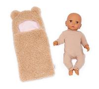 LullaBaby - Set de muñeca bebé con manta de apego - Muñeca realista de 36m - Peluche ultrasuave con tema de oso - Tono de piel oliva y ojos marrones - Juguete para niños a partir de 2 años
