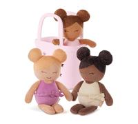 LullaBaby - Washable Bath Dolls for Real Water Play - 3-Piece Set of Soft Plush Dolls - Pink Carrying Basket with Star Cutouts - Pretend Play