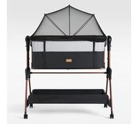 LullaBee Cuna Colecho & Cuna para Bebé - 6 Niveles de Altura, Función de Balanceo, Ruedas, Colchón Acolchado, Laterales de Malla Mosquitera con Bolsa de Transporte (0-6 Meses) - Negro/Marrón