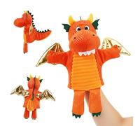 Lullaberry Marioneta de mano de dragón de peluche, juguete de narración de historias de fantasía naranja con alas doradas, aventura de juego de simulación para niños pequeños y niños
