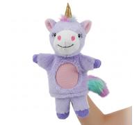 Lullaberry Marioneta de mano de unicornio de peluche, juguete de narración de historias de fantasía púrpura suave con melena y cola arcoíris, regalo de juego de simulación para niñas y niños