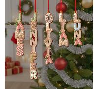 LullabyMall Adorno de Navidad con inicial de pan de jengibre, adornos de apellido familiar 2025, etiqueta personalizada para calcetines navideños, monograma del alfabeto, letra familiar con nombre de