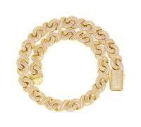 Lulu Mel Iced Out - Cadena de eslabones cubanos de circonita geométrica de 15 mm para mujeres y hombres, chapado en oro de 14 quilates, cadenas pesadas de rapero de Miami, 16 inches(women size), Latón