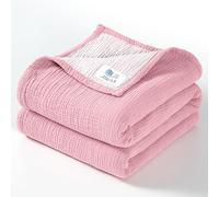 Lulu moon Manta de Muselina para bebé, de algodón, Reversible, para bebés, niños y niñas, 120 x 120 cm (Rosa)