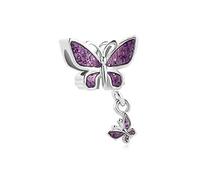 Luluadorn Abalorio de mariposas, morado, azul, rosa, circonita cúbica, compatible con pulseras Pandora para niñas, hermanas, amigas, esposas, mujeres, Metal, circonita