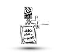 Luluadorn Colgante de oración bíblica con forma de corazón y cruz de plata, compatible con pandora, pulsera para mujeres, niñas, esposas, hijas, abuelas, amigas, Metal, circonita