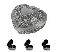 LuluDa Joyero de Plata Antiguo y Vintage, Joyero de Aleación en Forma de Corazón para Pendientes y Anillo