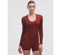 lululemon - Camiseta de Manga Larga All It Takes de Tejido Acanalado con Cuello En Pico Copas B-D para Mujer - Nulu - Color Rojo - Talla 4