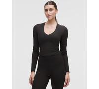 lululemon - Camiseta de Manga Larga All It Takes de Tejido Acanalado con Cuello En Pico Copas B-D para Mujer - Nulu - Color Negro - Talla 4