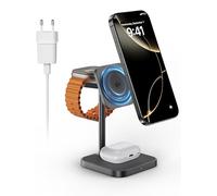 LULULOOK certificación Qi2 Estación de Carga para iPhone,mag-Safe 15W Soporte de Carga rápida para iPhone 17/16/15,5W para Apple Watch Magnetismo de aleación de Aluminio Soporte Nocturno para airpods