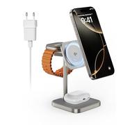 LULULOOK certificación Qi2 Estación de Carga para iPhone,mag-Safe 15W Soporte de Carga rápida para iPhone 17/16/15,5W para Apple Watch Magnetismo de aleación de Aluminio Soporte Nocturno para airpods