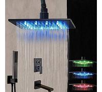 LULUMAIC Cabezal de Ducha montado en el Techo LED Aceite de Bronce frotado Bañera de Ducha de Bronce Juego de Bucle de bañera Tap-10 Pulgadas, 16 Pulgadas