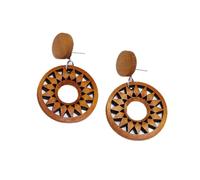 LULUMAIC Jewelry Pendientes para Mujer, Hipérbole Tallada Hueca De Madera Natural Diy Pendientes De Gota para Mujer Retrato De Moda Hoja Redonda Joyería Femenina Regalos para Novia, Esposa, Hermana,