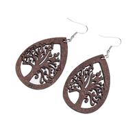 LULUMAIC Jewelry Pendientes para Mujer, Hipérbole Tallada Hueca De Madera Natural Diy Pendientes De Gota para Mujer Retrato De Moda Hoja Redonda Joyería Femenina Regalos para Novia, Esposa, Hermana,