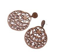 LULUMAIC Jewelry Pendientes para Mujer, Hipérbole Tallada Hueca De Madera Natural Diy Pendientes De Gota para Mujer Retrato De Moda Hoja Redonda Joyería Femenina Regalos para Novia, Esposa, Hermana,
