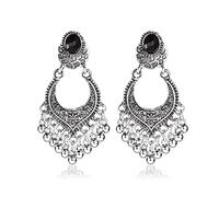 LULUMAIC Jeyry Women Pendientes, Pendientes Bohemios Declaración Joyería Exagerada Antigua Metal Green Metal Pendientes para Mujeres Boho Flowers Tassel Regalos para Novia, Esposa, Hermana