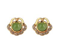 LULUMAIC Lllunimon Pendientes de Jade para Mujer y Hombre Pendientes de Jade Verde Pendientes de Plata de Ley 925, Regalo de Jade Hecho a Mano de Buena Suerte para Aniversario