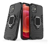 LuluMain Compatible con Apple iPhone 12 Mini Funda, Anillo Metálico Sujeción Soporte Antichoque Caja (Funciona con el Montaje de Coche Magnético) Doble Capa Case Carcasa (Negro)