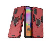 LuluMain Compatible con Galaxy A31 Funda, Anillo Metálico Sujeción Soporte Antichoque Caja (Funciona con el Montaje de Coche Magnético) Doble Capa Case Carcasa para Samsung Galaxy A31 (Rojo)