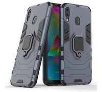 LuluMain Compatible con Galaxy M20 Funda, Anillo Metálico Sujeción Soporte Antichoque Caja (Funciona con el Montaje de Coche Magnético) Doble Capa Case Carcasa para Samsung Galaxy M20 (Azul Marino)