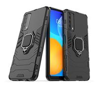 LuluMain Compatible con Huawei P Smart 2021, Huawei Y7a Funda, Anillo Metálico Sujeción Soporte Antichoque Caja (Funciona con el Montaje de Coche Magnético) Doble Capa Case Carcasa (Negro)