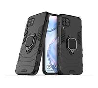 LuluMain Compatible con Huawei P40 Lite, Nova 7i, Nova 6 SE Funda, Anillo Metálico Sujeción Soporte Antichoque Caja (Funciona con el Montaje de Coche Magnético) Doble Capa Case Carcasa (Negro)